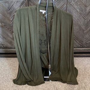G Collection Olive Lace open front Cardigan